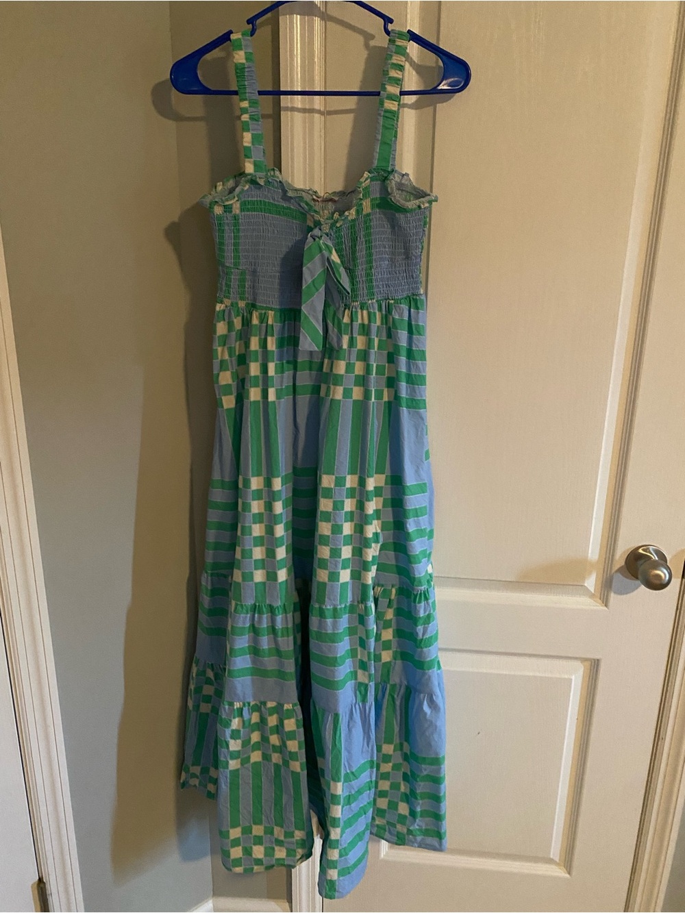 Pink Lily Green & Blue Checkered Tiered Sundress